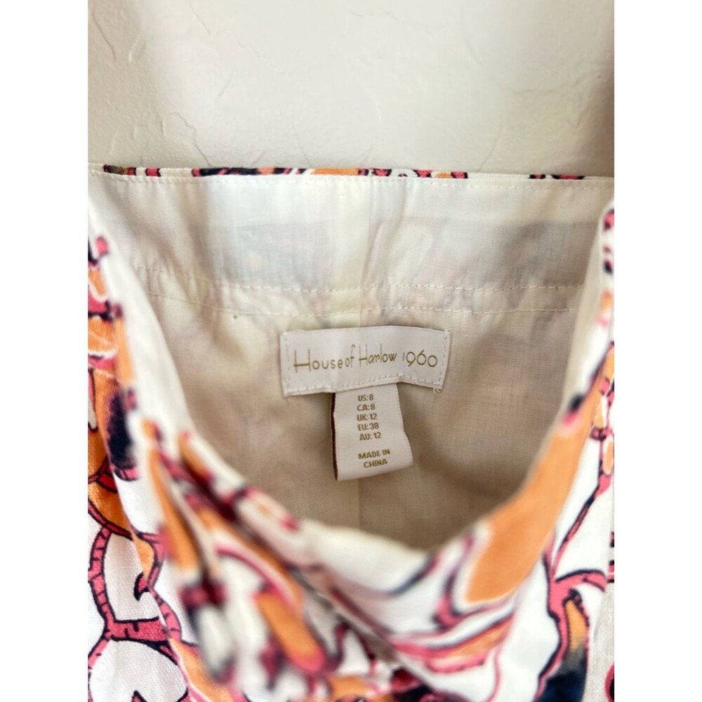 House of Harlow Floral Linen Belted Romper Retro 60s Linen Buckle Size 8 - Picture 5 of 8
